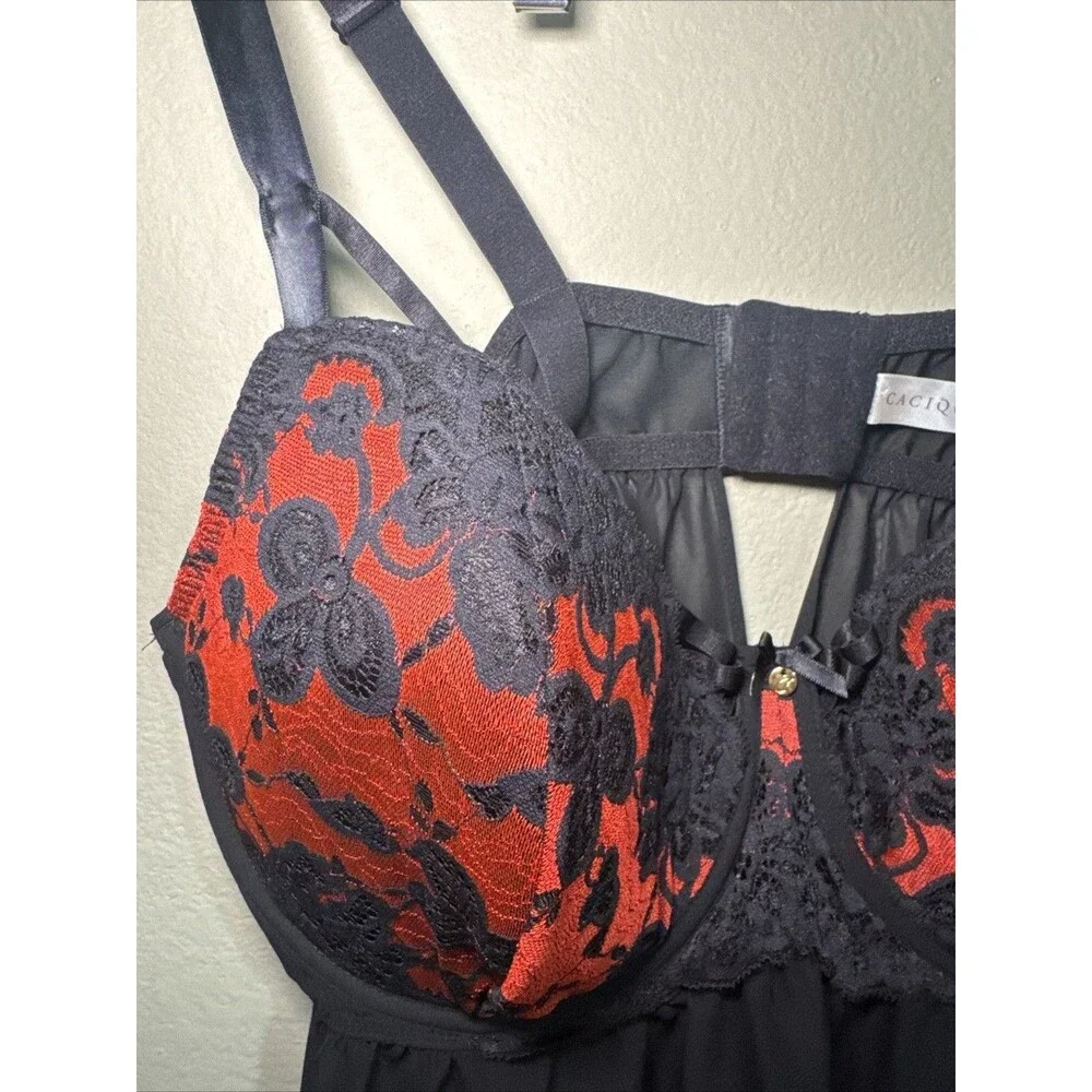 Cacique Dress Lace Babydoll Sheer Lingerie Pajamas Lace Black Floral Plus 44DDD
